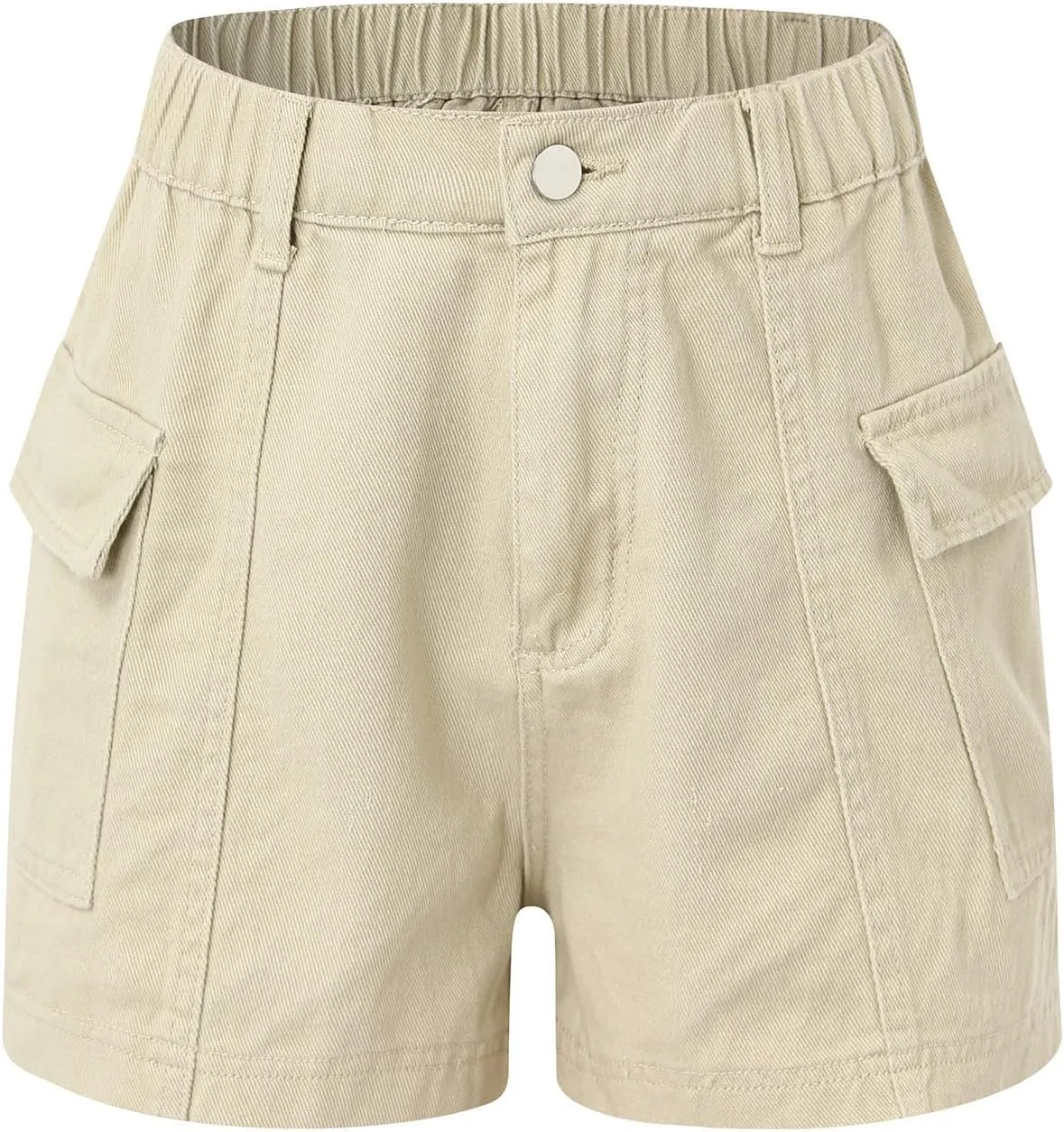 Womens Hiking Cargo Shorts Elastic High Waist Summer Shorts Stretchy Casual Pull On Workout Gym Short Pants w/Pockets