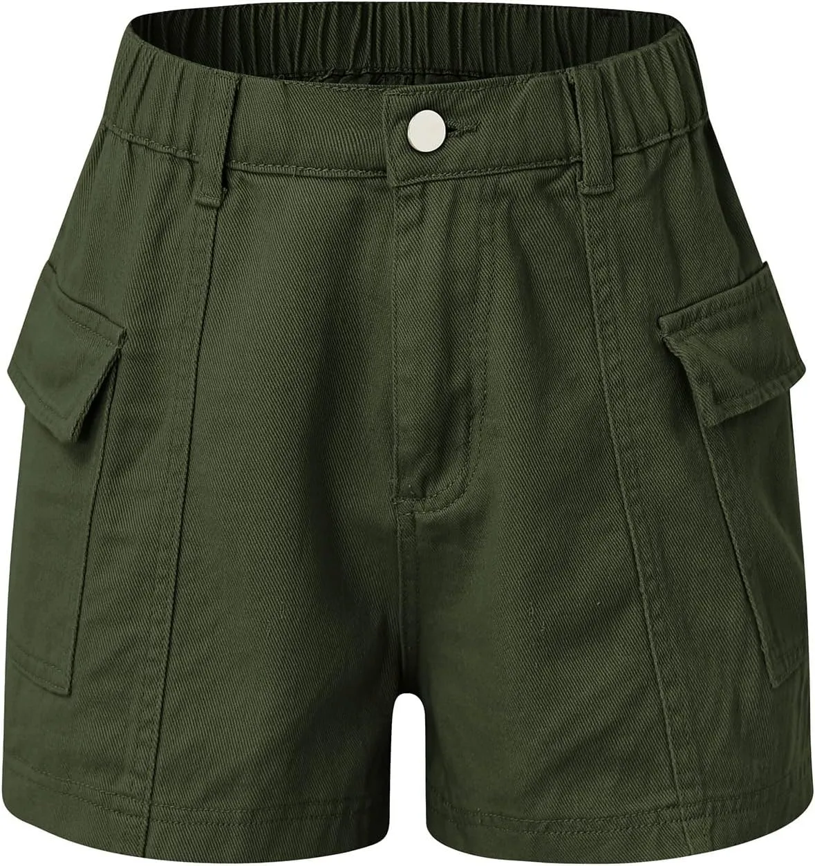 Womens Hiking Cargo Shorts Elastic High Waist Summer Shorts Stretchy Casual Pull On Workout Gym Short Pants w/Pockets