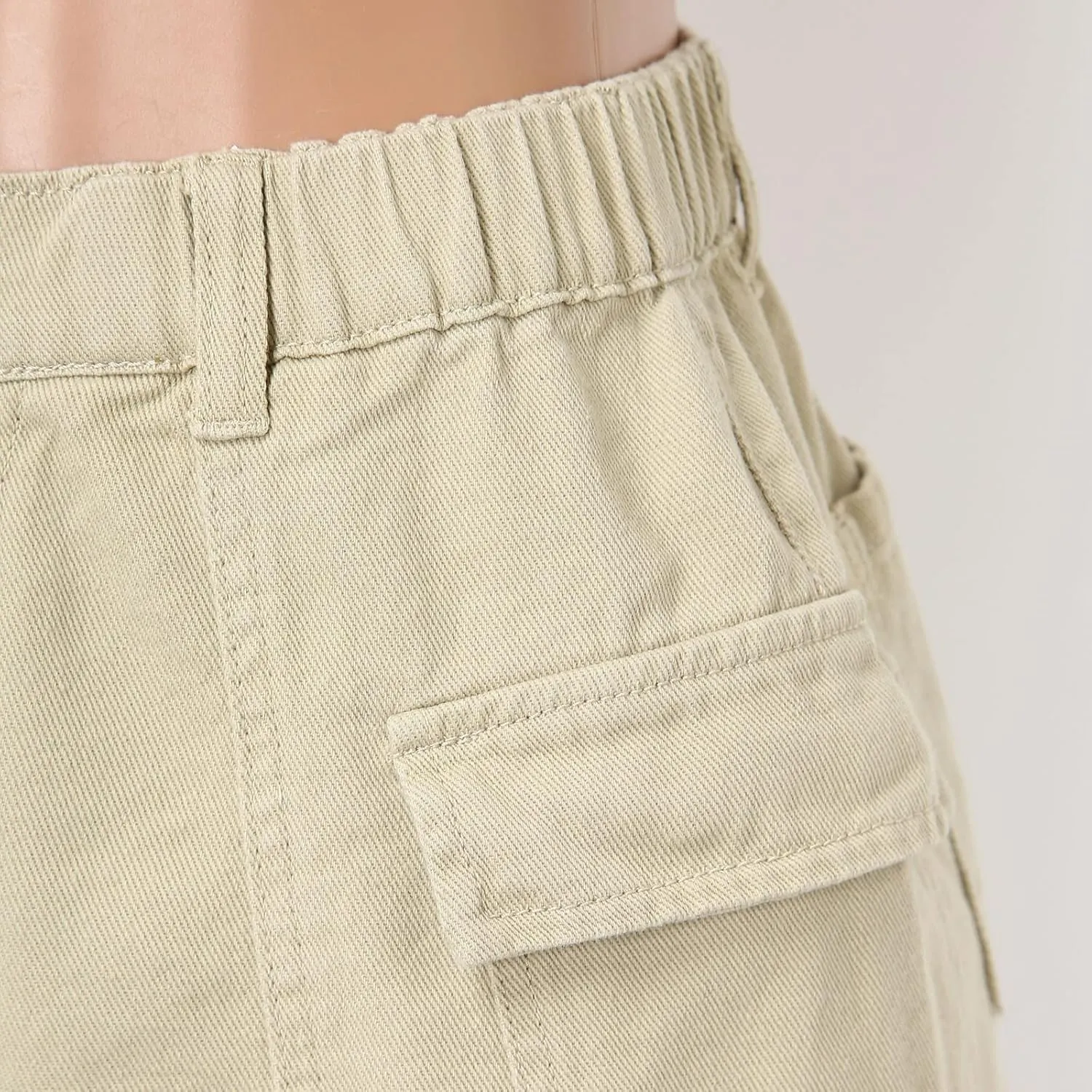 Womens Hiking Cargo Shorts Elastic High Waist Summer Shorts Stretchy Casual Pull On Workout Gym Short Pants w/Pockets