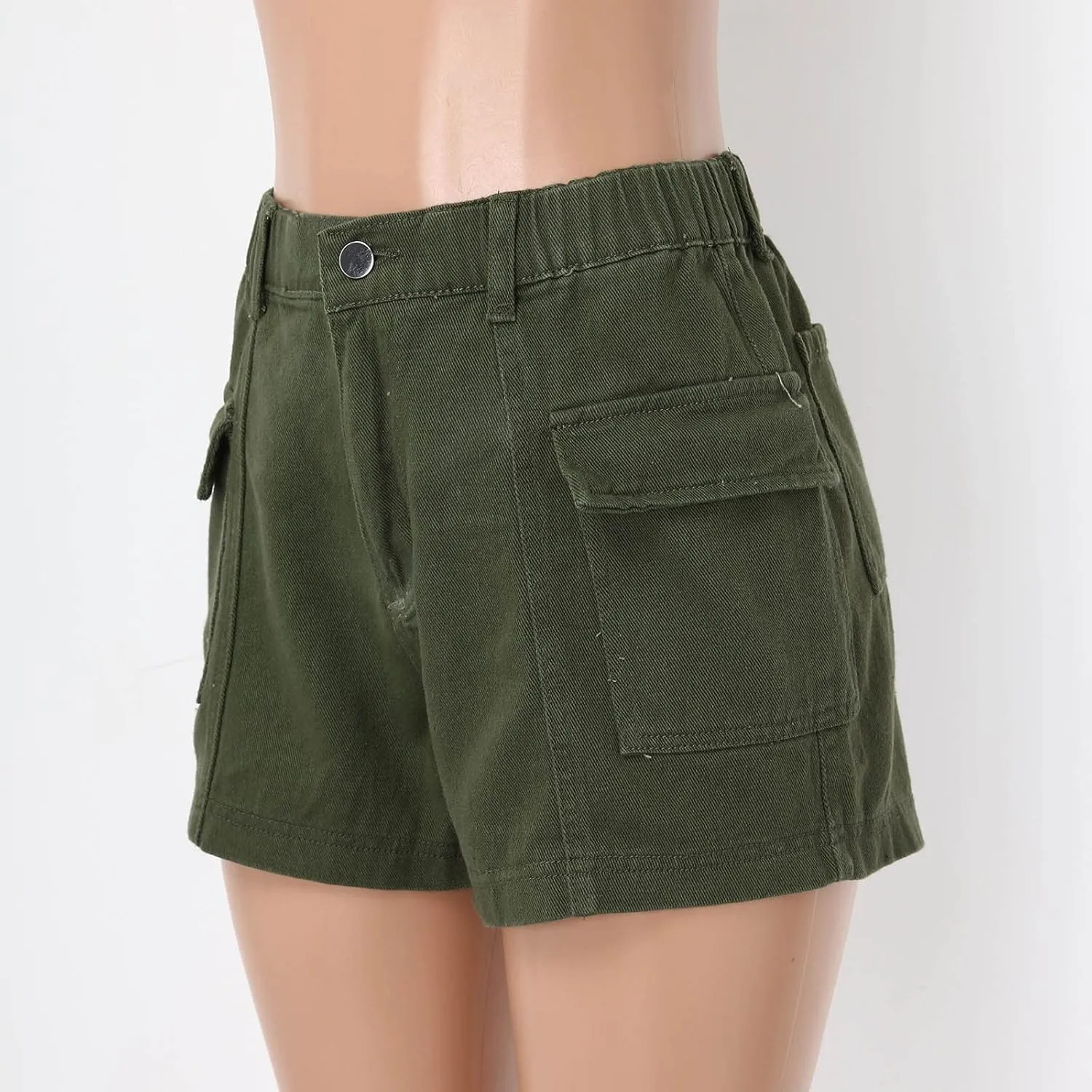 Womens Hiking Cargo Shorts Elastic High Waist Summer Shorts Stretchy Casual Pull On Workout Gym Short Pants w/Pockets