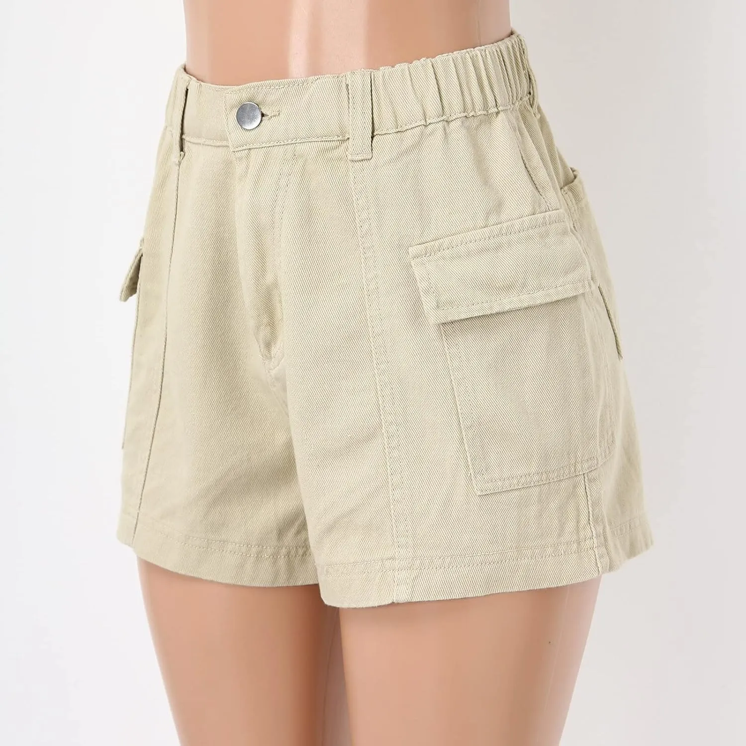 Womens Hiking Cargo Shorts Elastic High Waist Summer Shorts Stretchy Casual Pull On Workout Gym Short Pants w/Pockets