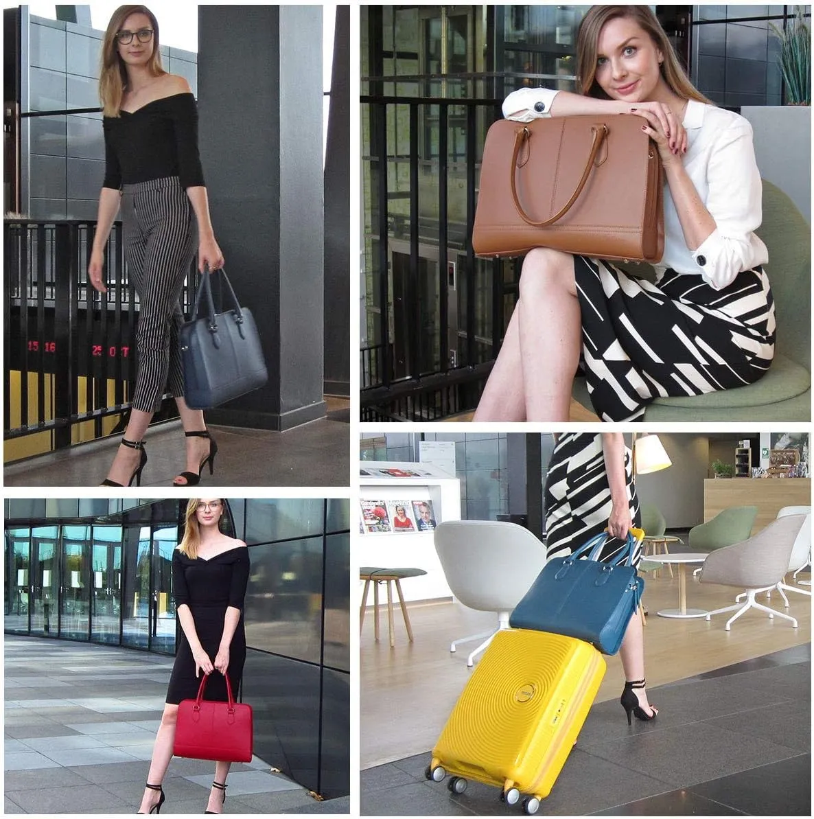 Women’s Laptop Bag – 15.6" Modern Briefcase, Croco Print Leather, Dutch Design, Made in Italy