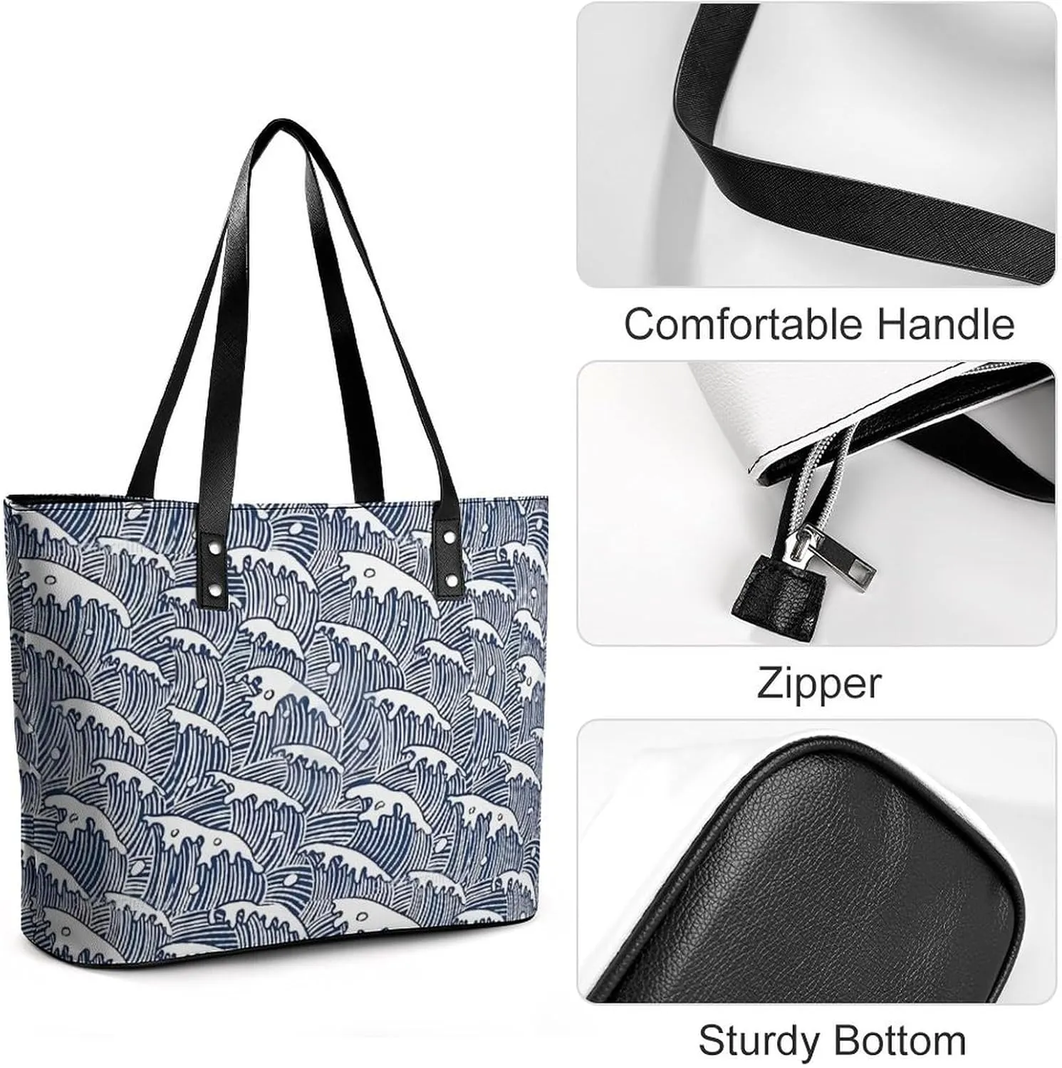 Women's Leather Tote Bag Fashion Handbag for Work Travel Shopping Daily Use Large Capacity Shoulder Purse