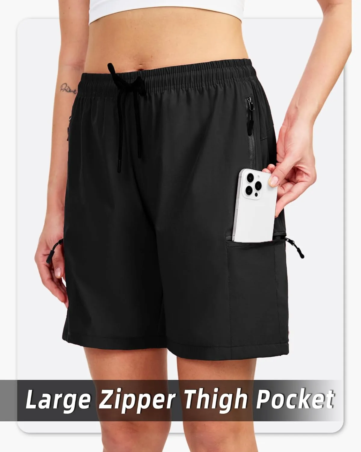 Women's Lightweight Hiking Cargo Shorts Quick Dry Athletic Shorts for Camping Travel Golf with Zipper Pockets