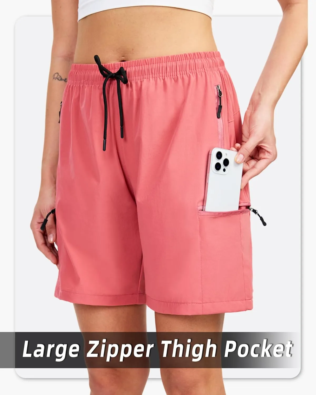 Women's Lightweight Hiking Cargo Shorts Quick Dry Athletic Shorts for Camping Travel Golf with Zipper Pockets