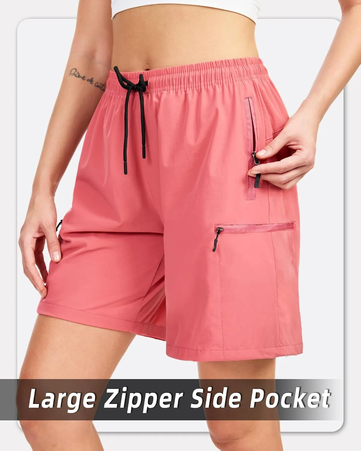 Women's Lightweight Hiking Cargo Shorts Quick Dry Athletic Shorts for Camping Travel Golf with Zipper Pockets