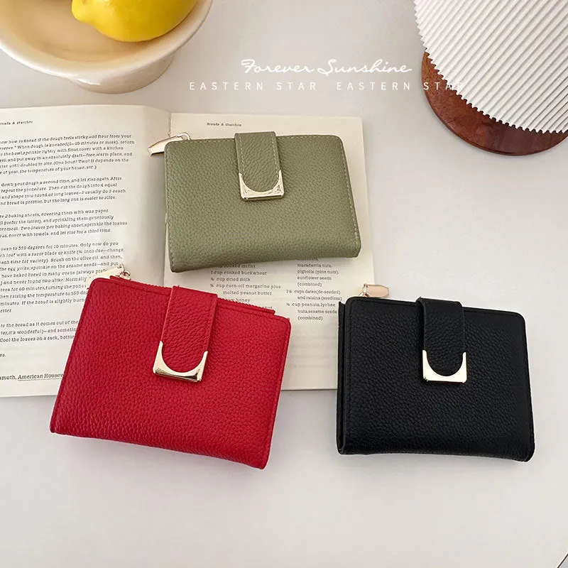Women's Lychee Pattern Leather Short Zipper Ladies Wallets