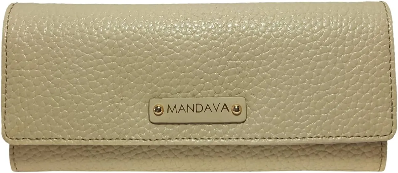 Women's PU Leather Slim Wallet | Ladies Compact Card Holder Trifold Long Purse (Cream)