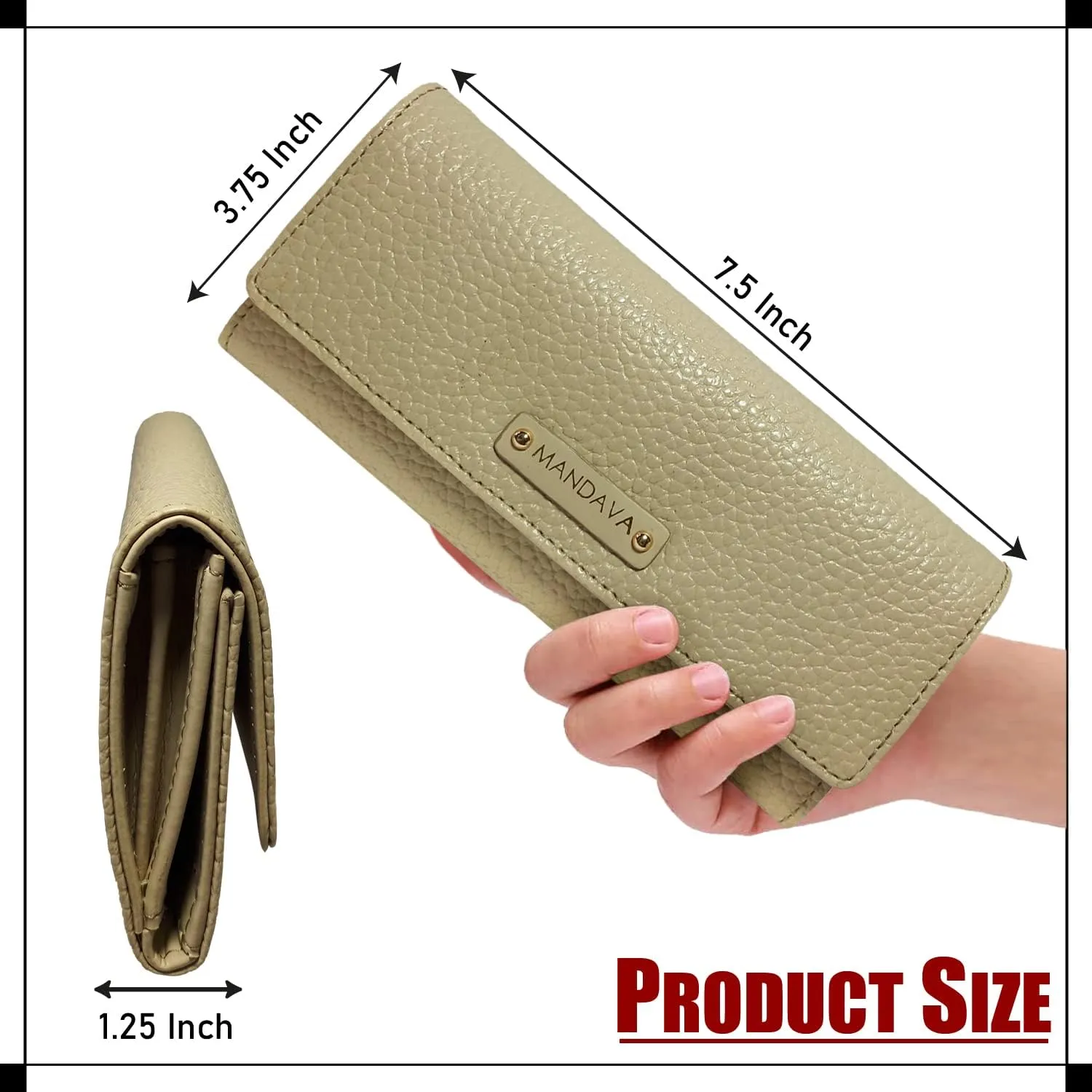 Women's PU Leather Slim Wallet | Ladies Compact Card Holder Trifold Long Purse (Cream)