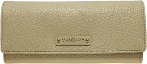 Women's PU Leather Slim Wallet | Ladies Compact Card Holder Trifold Long Purse (Cream)