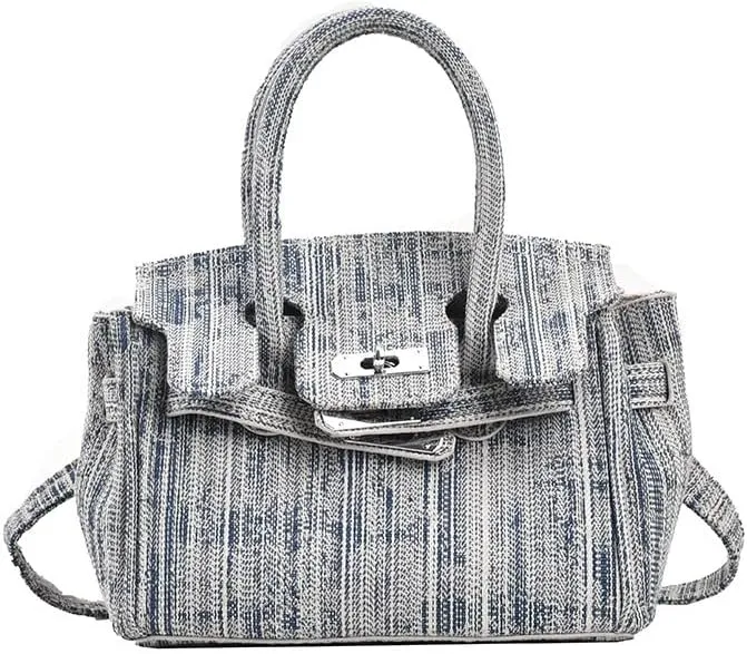 Women's quality denim grey blue simple platinum diagonal handbag