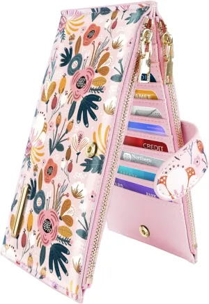 Womens RFID Blocking Large Capacity Wallet Multi Card Organizer Bifold Wallet for Women with Zipper Pocket