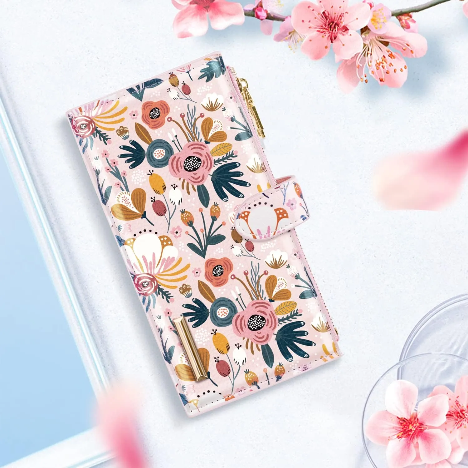 Womens RFID Blocking Large Capacity Wallet Multi Card Organizer Bifold Wallet for Women with Zipper Pocket