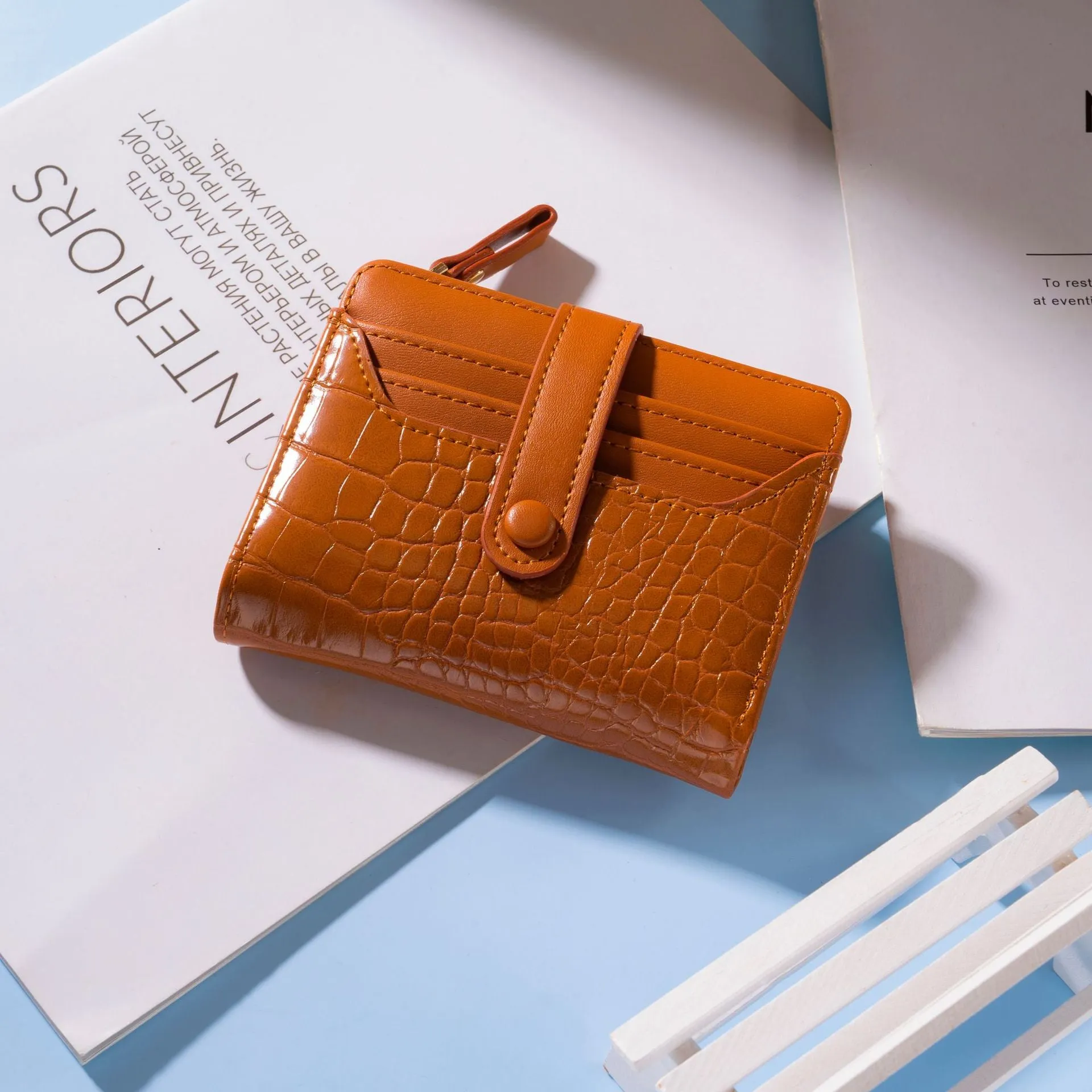 Women's Short Korean Style Crocodile Pattern Multiple Ladies Wallets