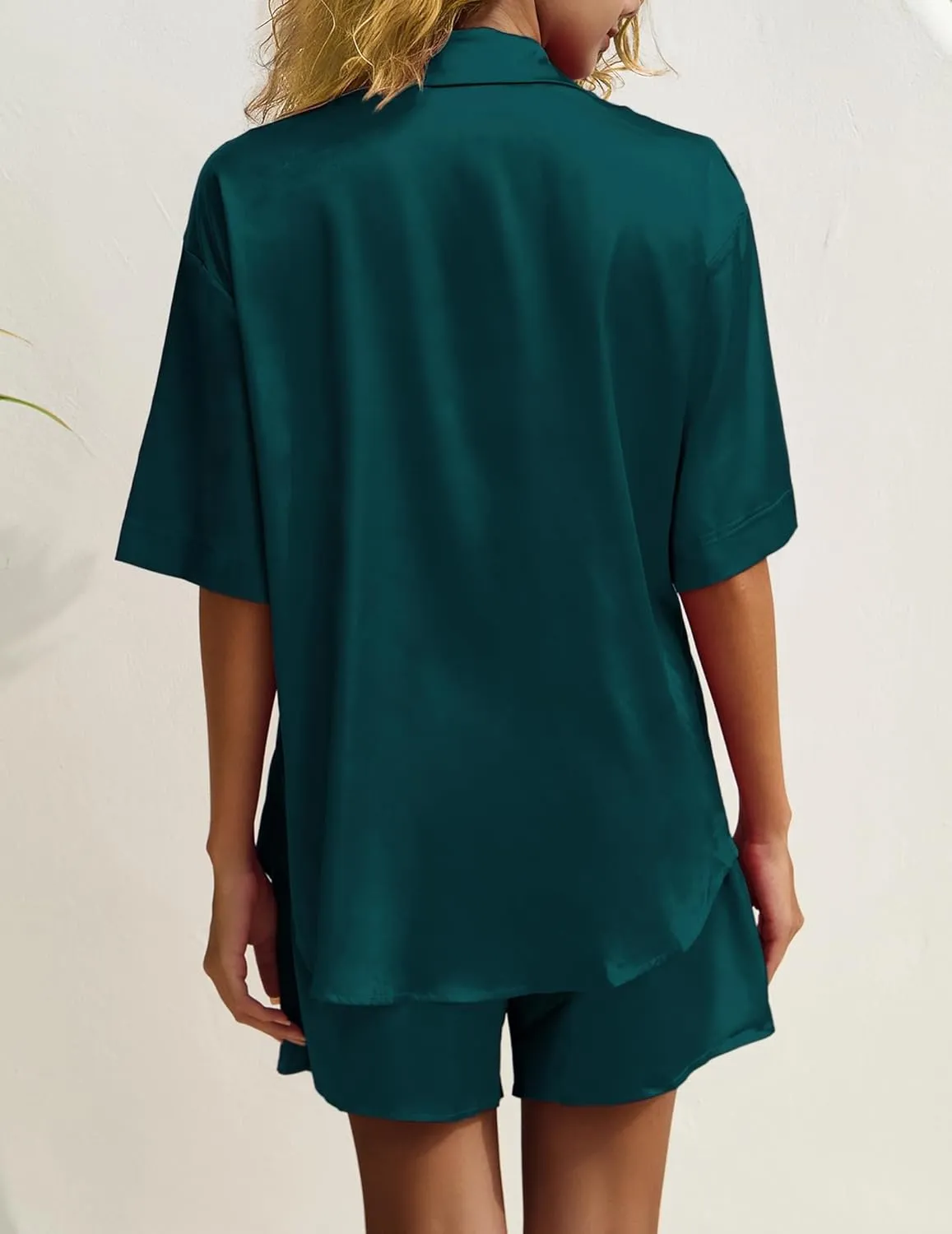 Women's Silk Pajama Set 2 Piece Loungewear Short Sleeve Button Down Pjs Satin Top And Shorts Sleepwear