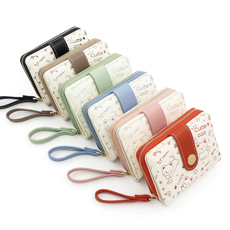 Women's Simple Cute Kitten Style Pocket Portable Ladies Wallets