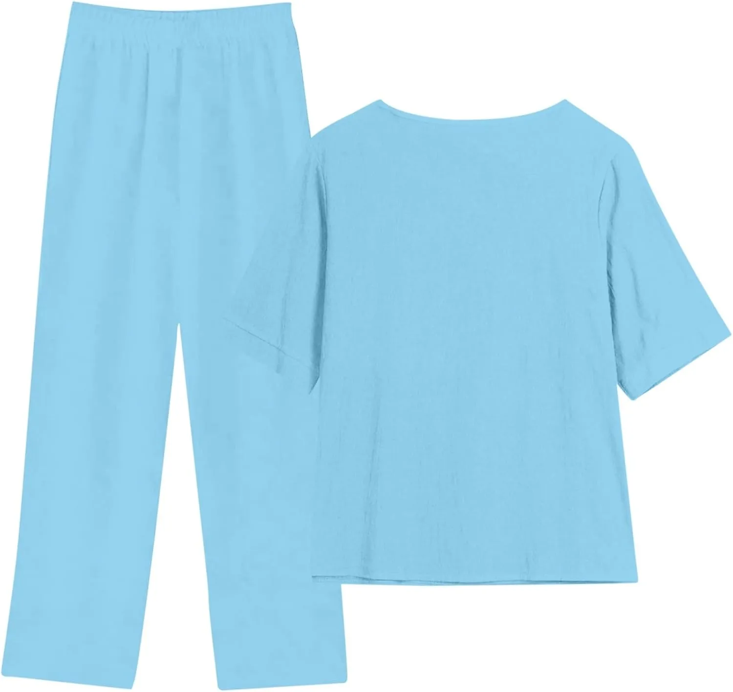 Women's Summer 2 Piece Outfits Casual Tracksuit Short Sleeve Tops and Wide Leg Long Pants Matching Lounge Wear