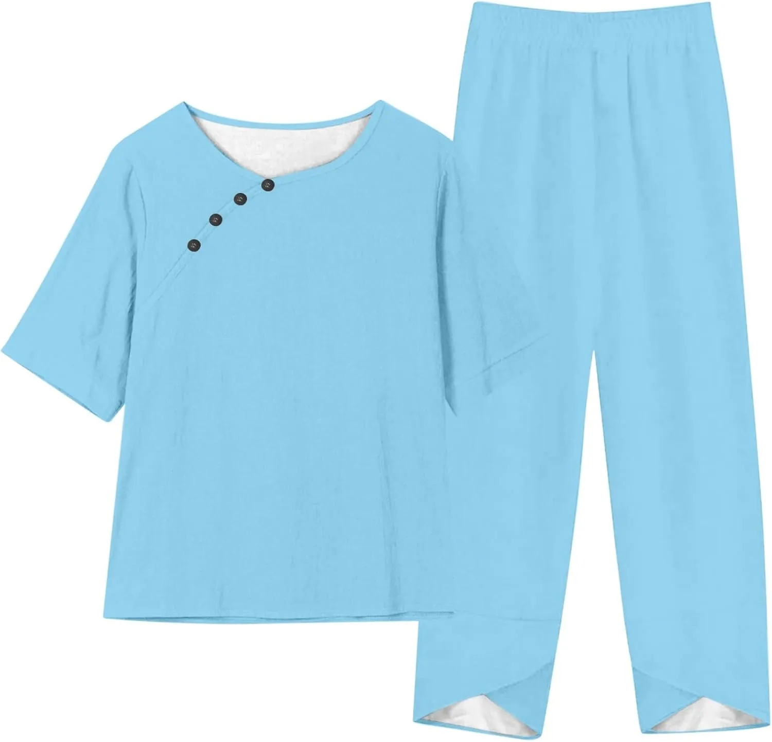 Women's Summer 2 Piece Outfits Casual Tracksuit Short Sleeve Tops and Wide Leg Long Pants Matching Lounge Wear