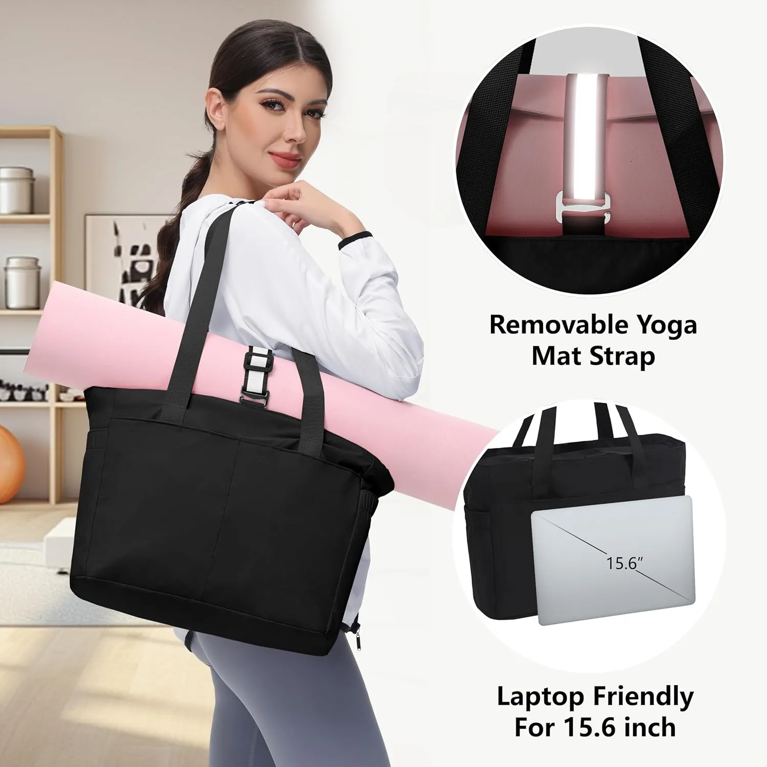 Women's Tote Bag with Zipper - Yoga Nurse Work Laptop Gym Dance Travel Diaper Bag with Compartments Multi Pocket