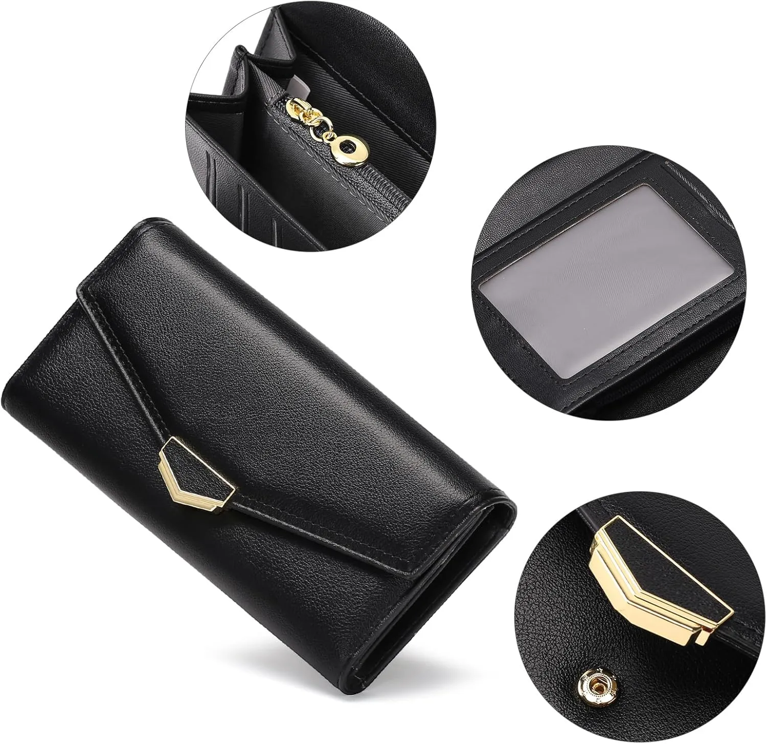 Women's Wallet Leather RFID Blocking Large Capacity Trifold Card Holder Wallets Ladies Long Purse with ID Window