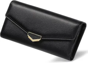 Women's Wallet Leather RFID Blocking Large Capacity Trifold Card Holder Wallets Ladies Long Purse with ID Window