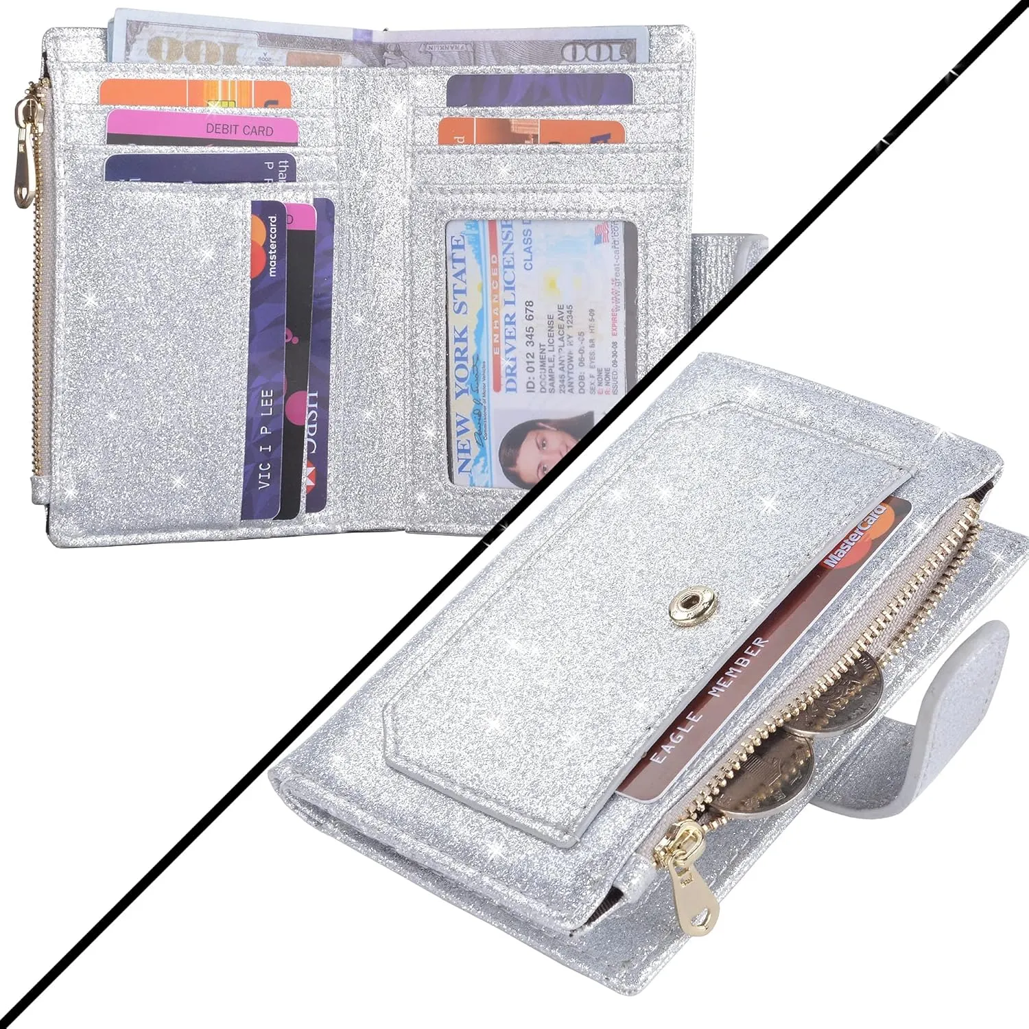 Womens Wallets RFID Small Compact Bifold Leather Card Holder Zip Pocket
