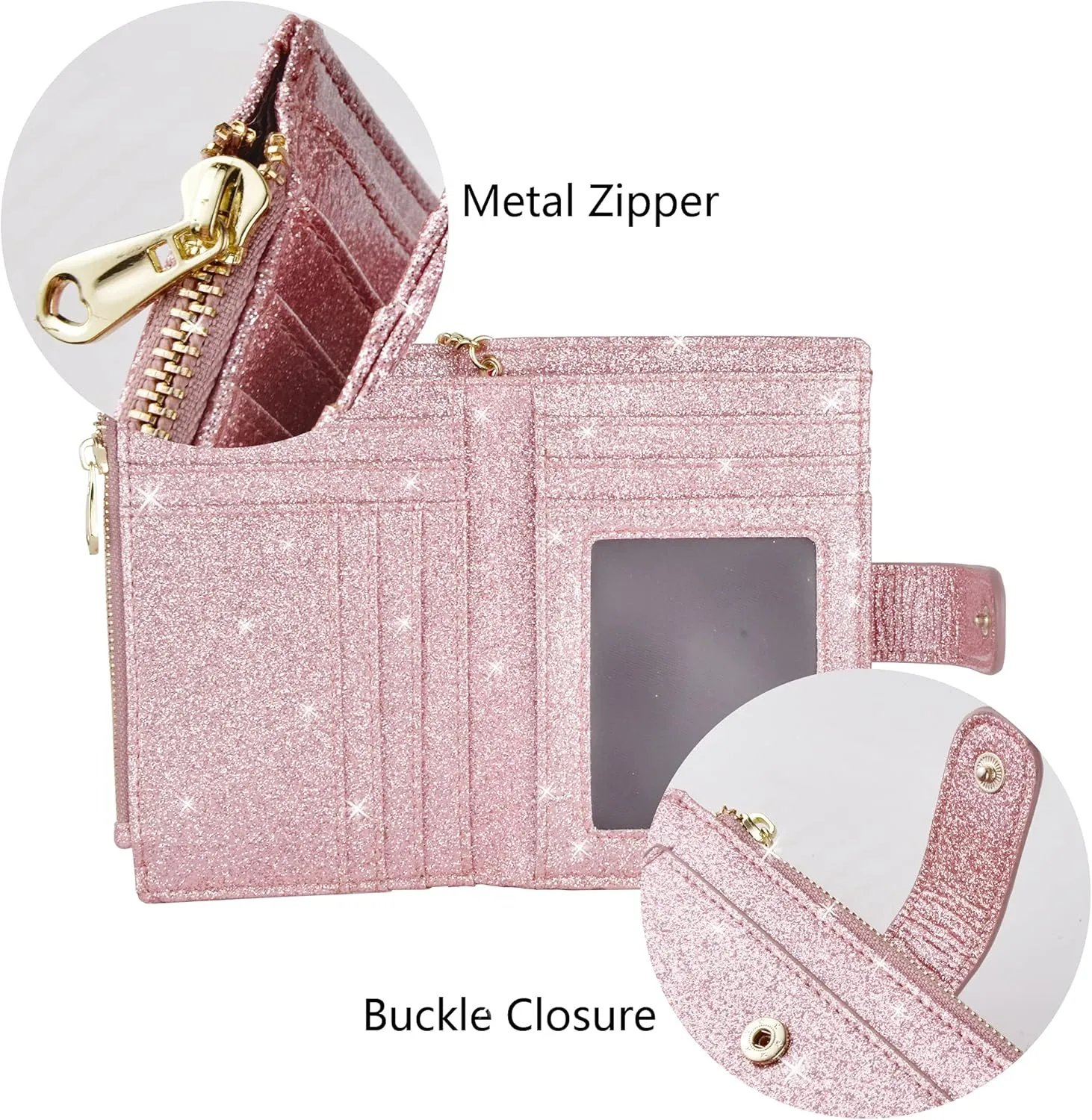 Womens Wallets RFID Small Compact Bifold Leather Card Holder Zip Pocket