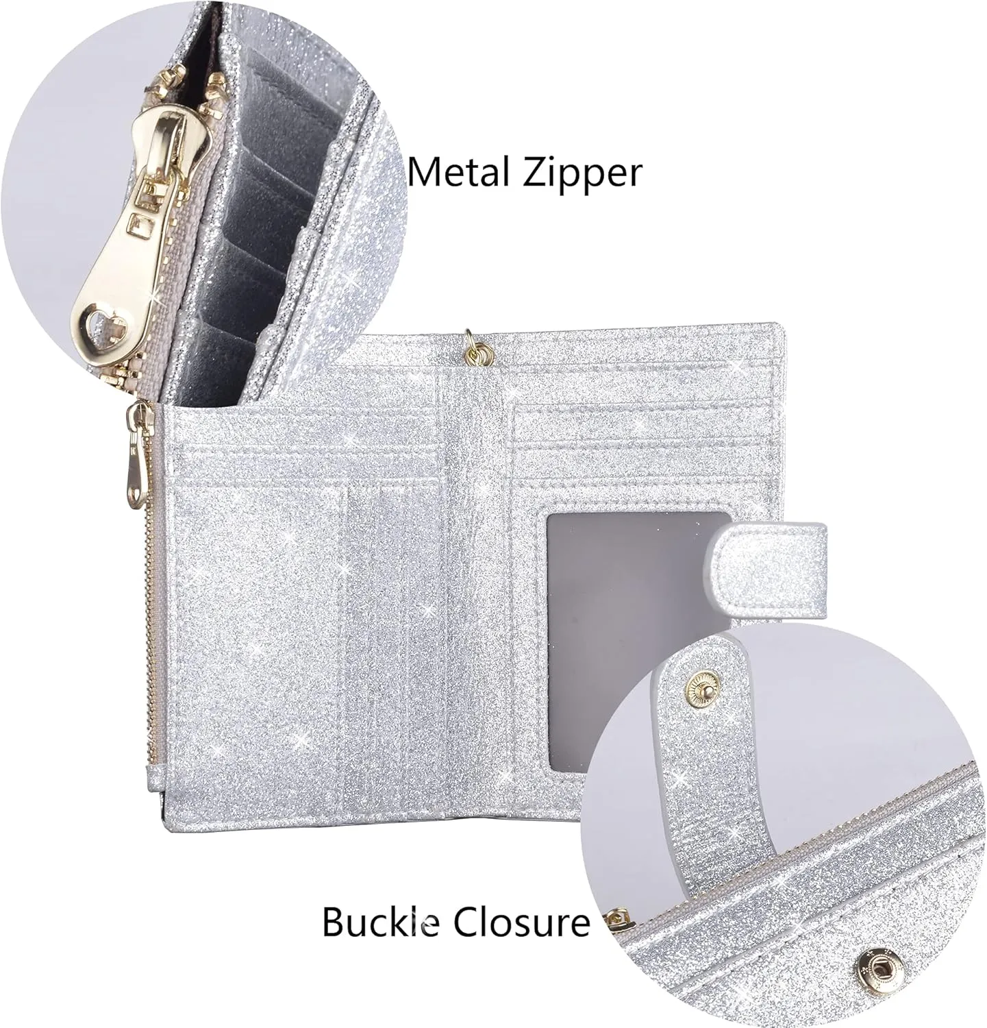 Womens Wallets RFID Small Compact Bifold Leather Card Holder Zip Pocket