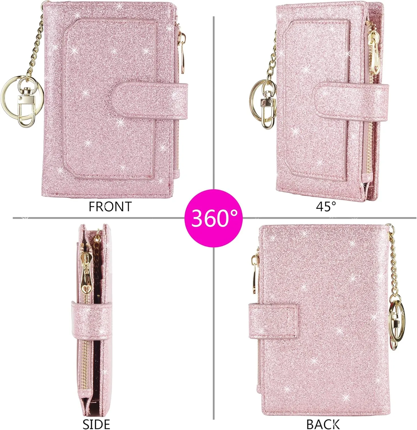 Womens Wallets RFID Small Compact Bifold Leather Card Holder Zip Pocket