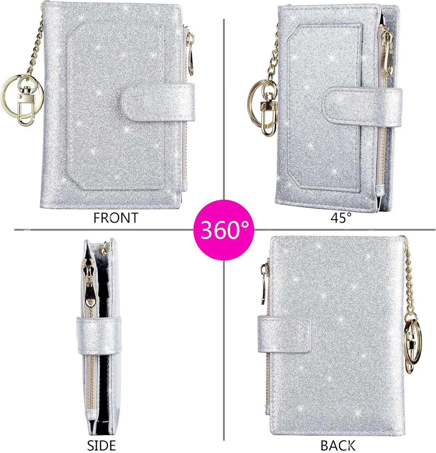 Womens Wallets RFID Small Compact Bifold Leather Card Holder Zip Pocket