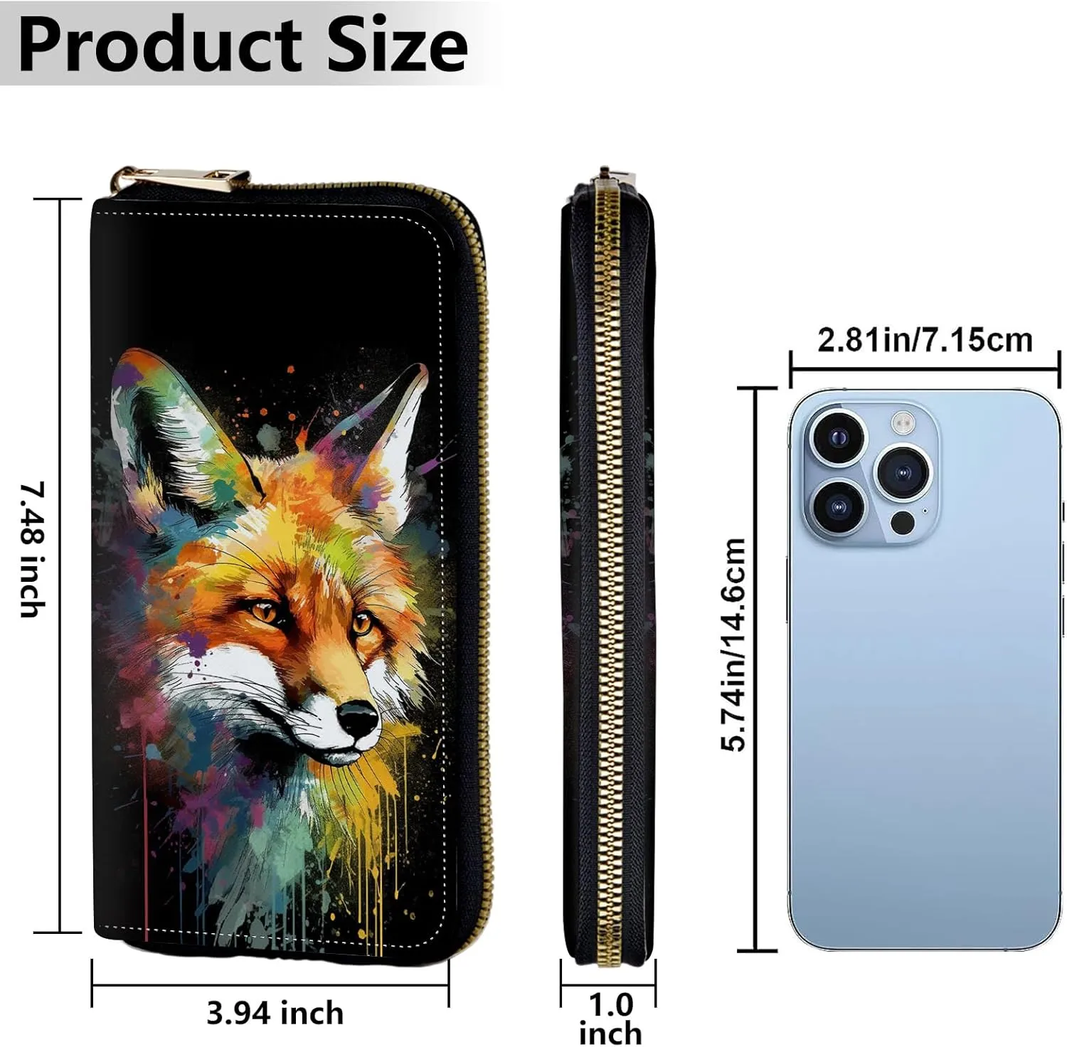 Women's Wallets,Credit Card Holder Money Leather Long Wallet with Wristlet,Large Capacity with Zip-Around Phone Purse for Women Ladies Girls,Colorful Fox