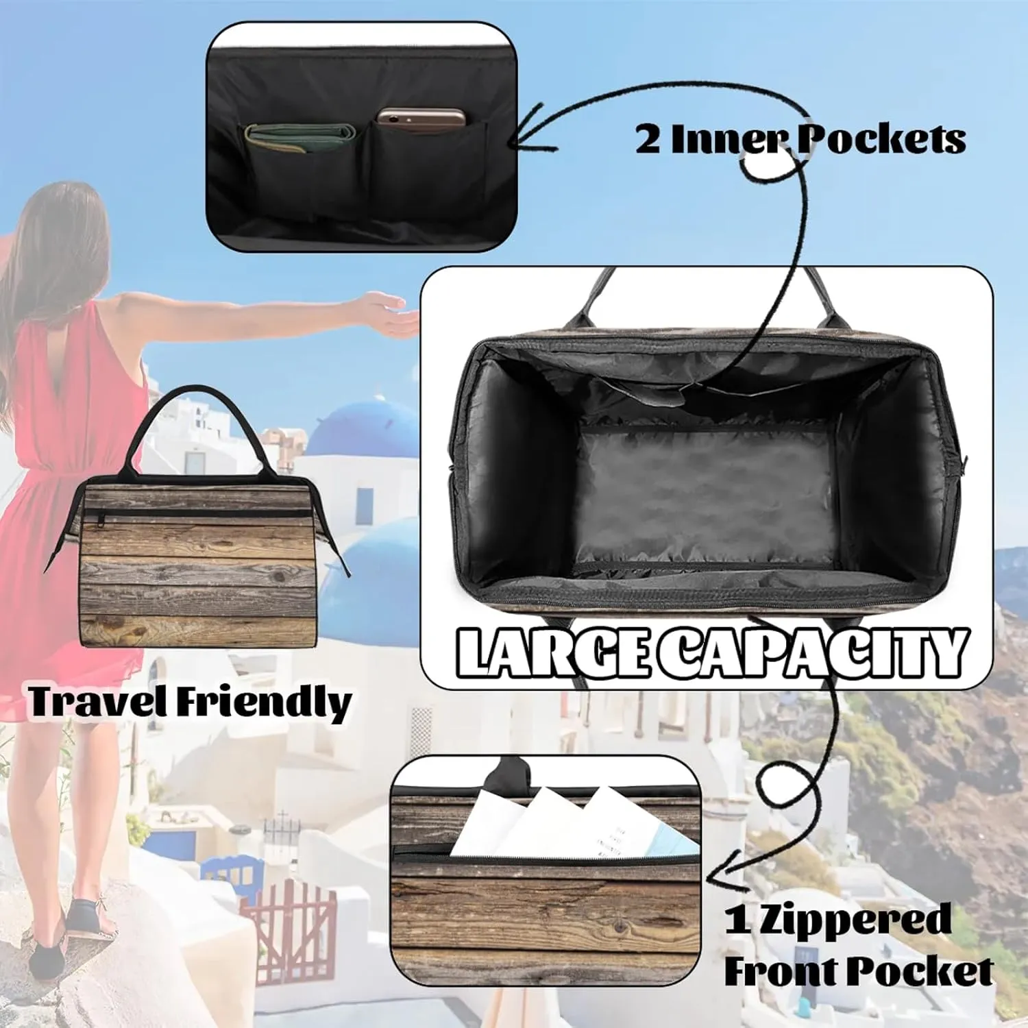 Wood Texture Abstract Modern Travel Duffel Bag Gym Tote Bag for Women Men Waterproof Weekend Overnight Bag Carry On Tote Luggage with Pocket Personal Item Bags Sports Bag fit Travel Sports Gym Yoga