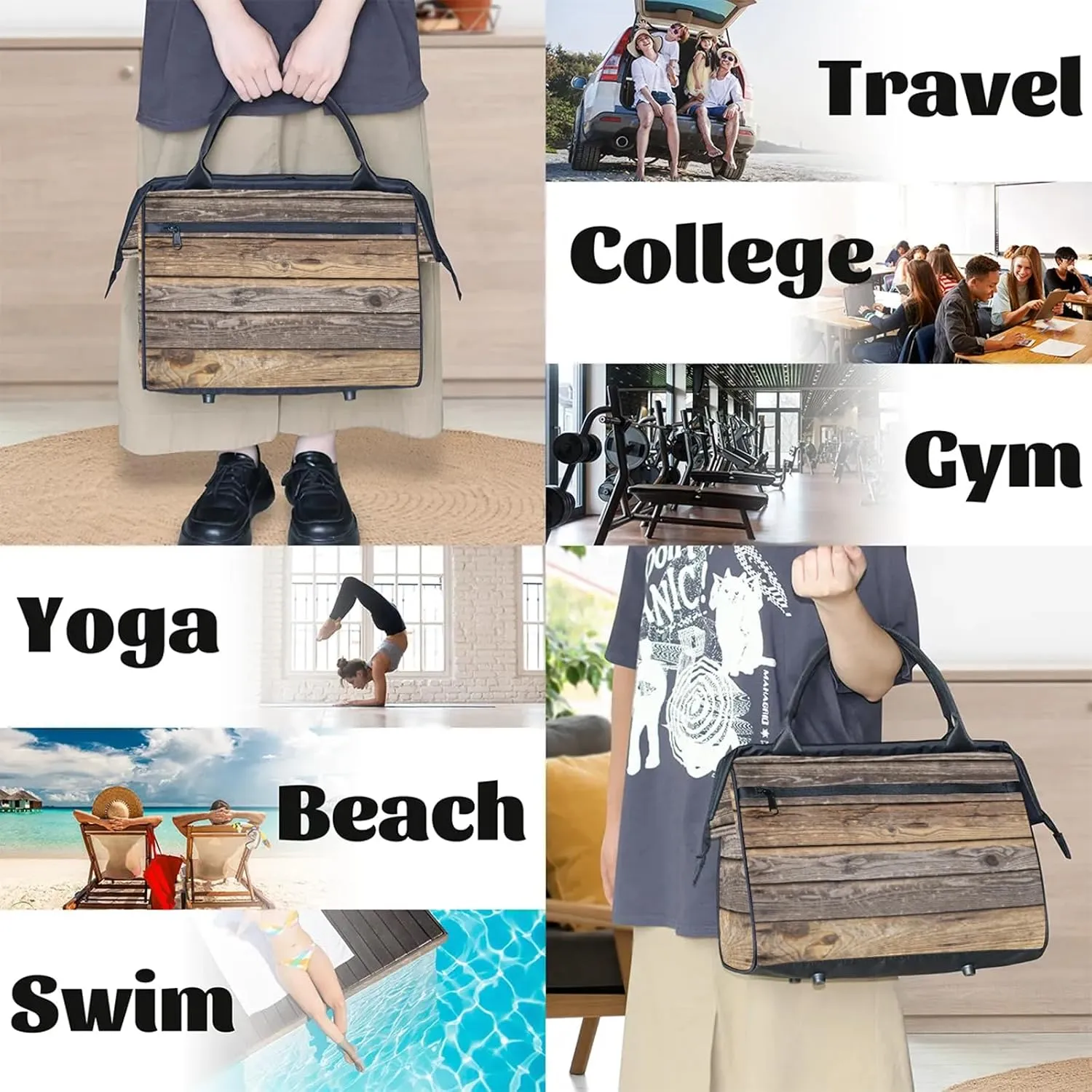 Wood Texture Abstract Modern Travel Duffel Bag Gym Tote Bag for Women Men Waterproof Weekend Overnight Bag Carry On Tote Luggage with Pocket Personal Item Bags Sports Bag fit Travel Sports Gym Yoga
