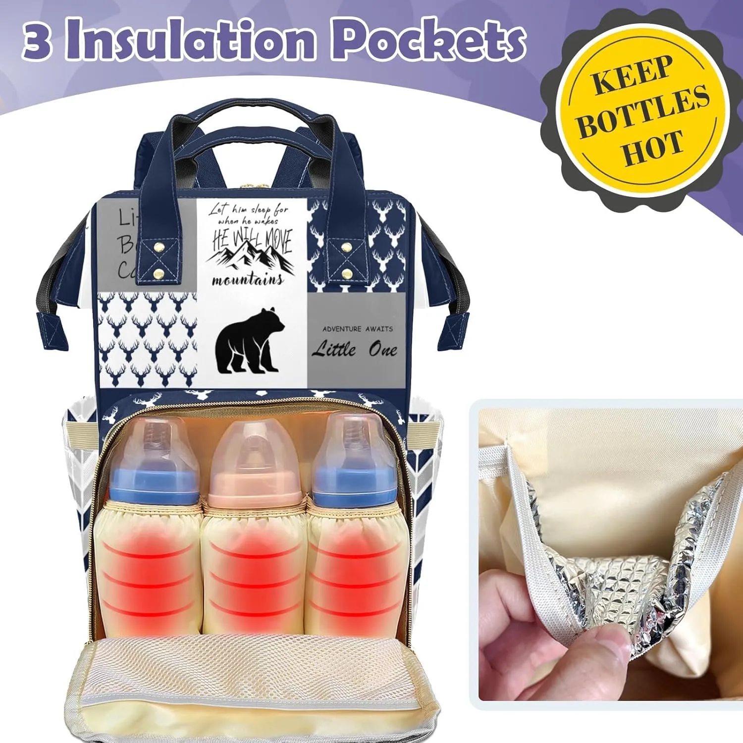Woodland Deer Personalized Diaper Bag Backpack for Baby Boys Girls with Name Custom Nappy Nursing Bag for Moms Dads, Customized Gift, Large Capacity, Waterproof, Multifunctional