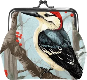 Woodpecker Coin Purse Vintage Pouch Kiss-lock Change Purse Wallets, 4.3x4.7 in/11x12 cm, qb-002-1