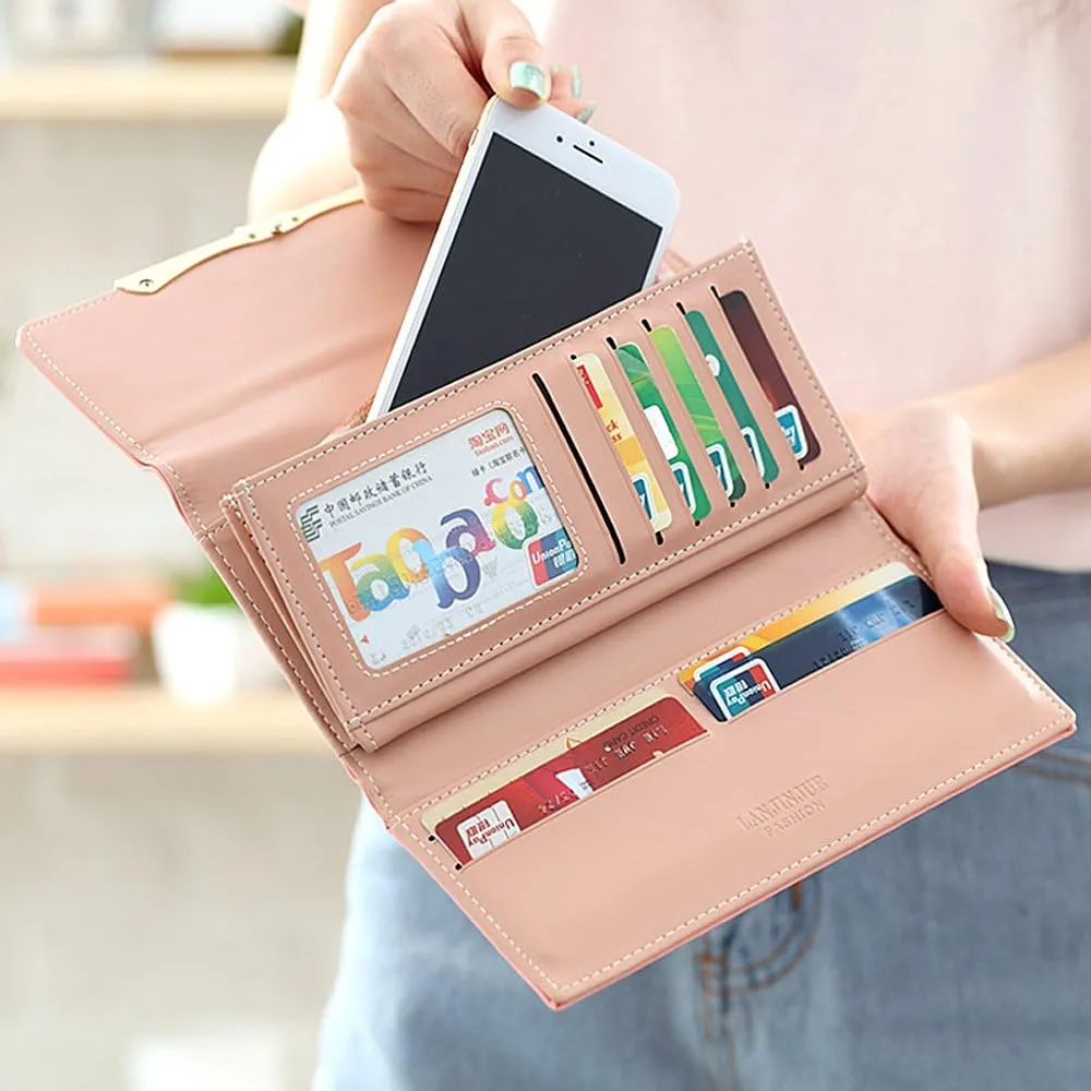 WOOLALA Women Cute Bowknot Wallet Trifold Large Capacity Long Purse