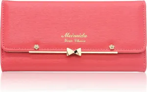 WOOLALA Women Cute Bowknot Wallet Trifold Large Capacity Long Purse