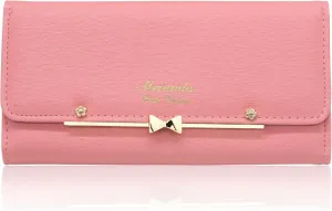 WOOLALA Women Cute Bowknot Wallet Trifold Large Capacity Long Purse