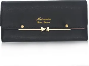 WOOLALA Women Cute Bowknot Wallet Trifold Large Capacity Long Purse
