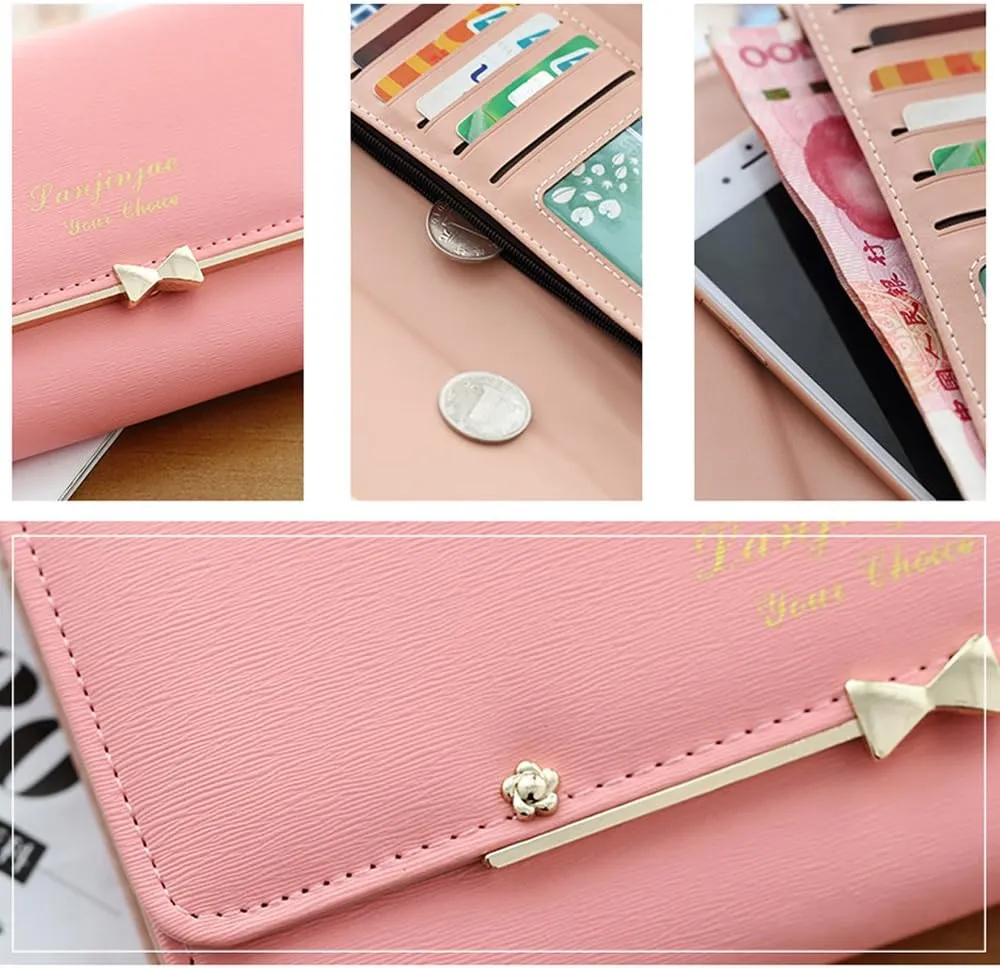 WOOLALA Women Cute Bowknot Wallet Trifold Large Capacity Long Purse