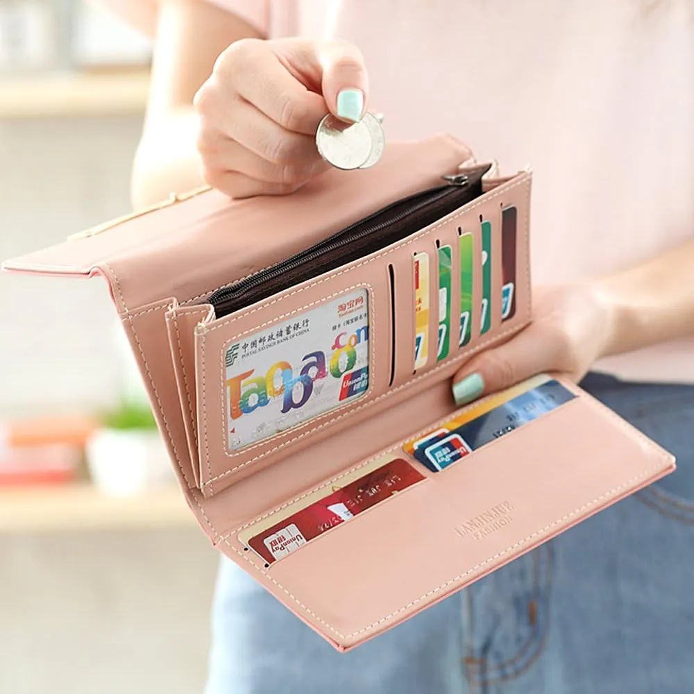 WOOLALA Women Cute Bowknot Wallet Trifold Large Capacity Long Purse