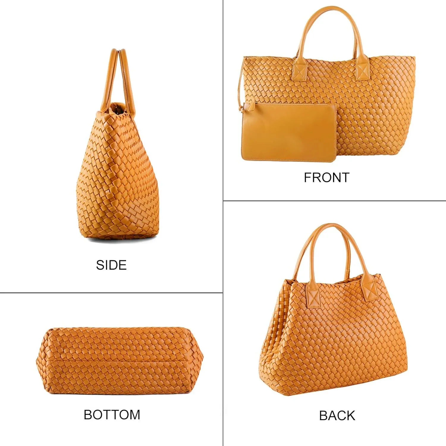 Woven Tote Bag for Women Retro Handwoven Shoulder Travel Handbag Large Capacity Hobo Vegan Leather Bags with Purse