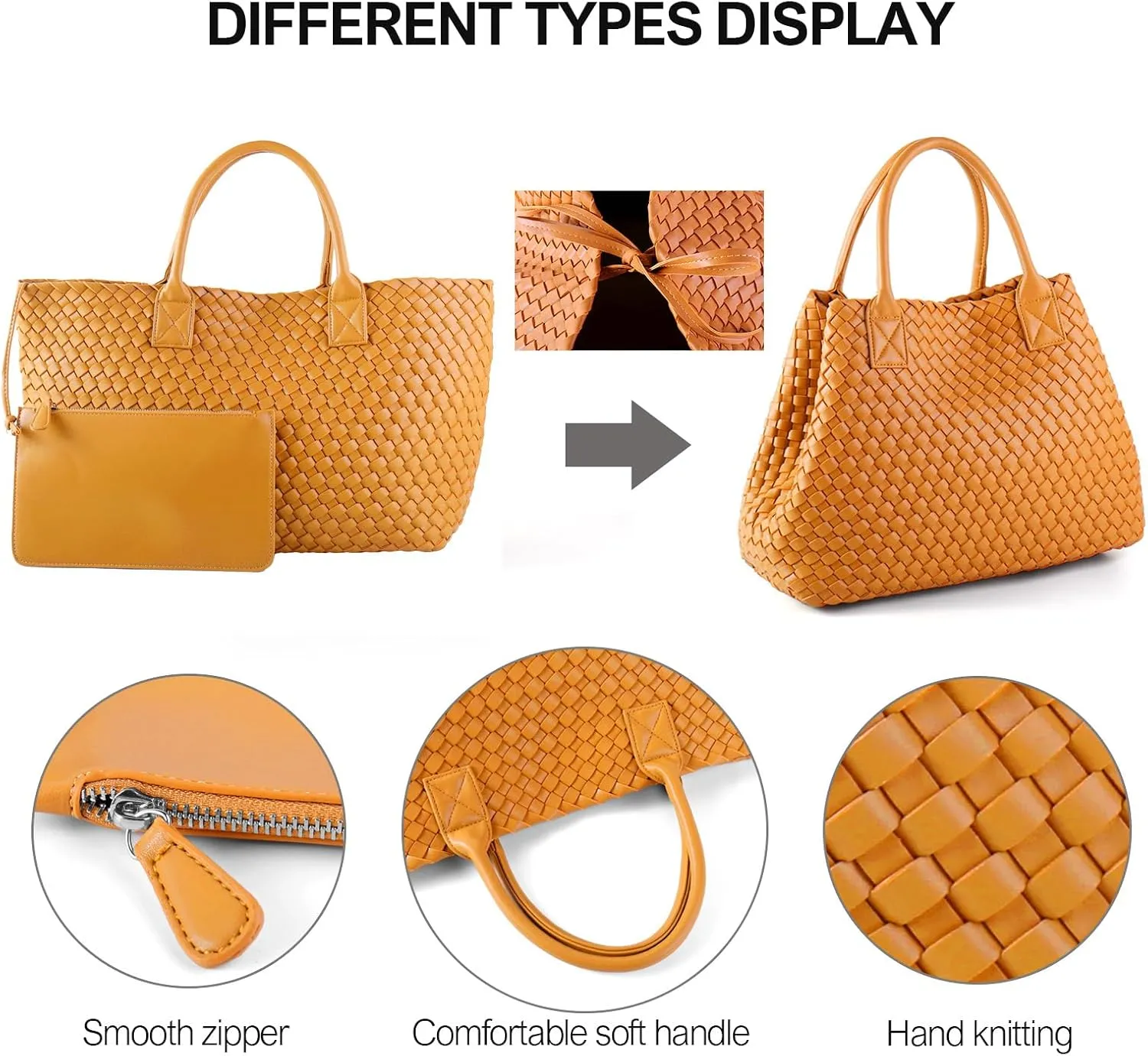 Woven Tote Bag for Women Retro Handwoven Shoulder Travel Handbag Large Capacity Hobo Vegan Leather Bags with Purse