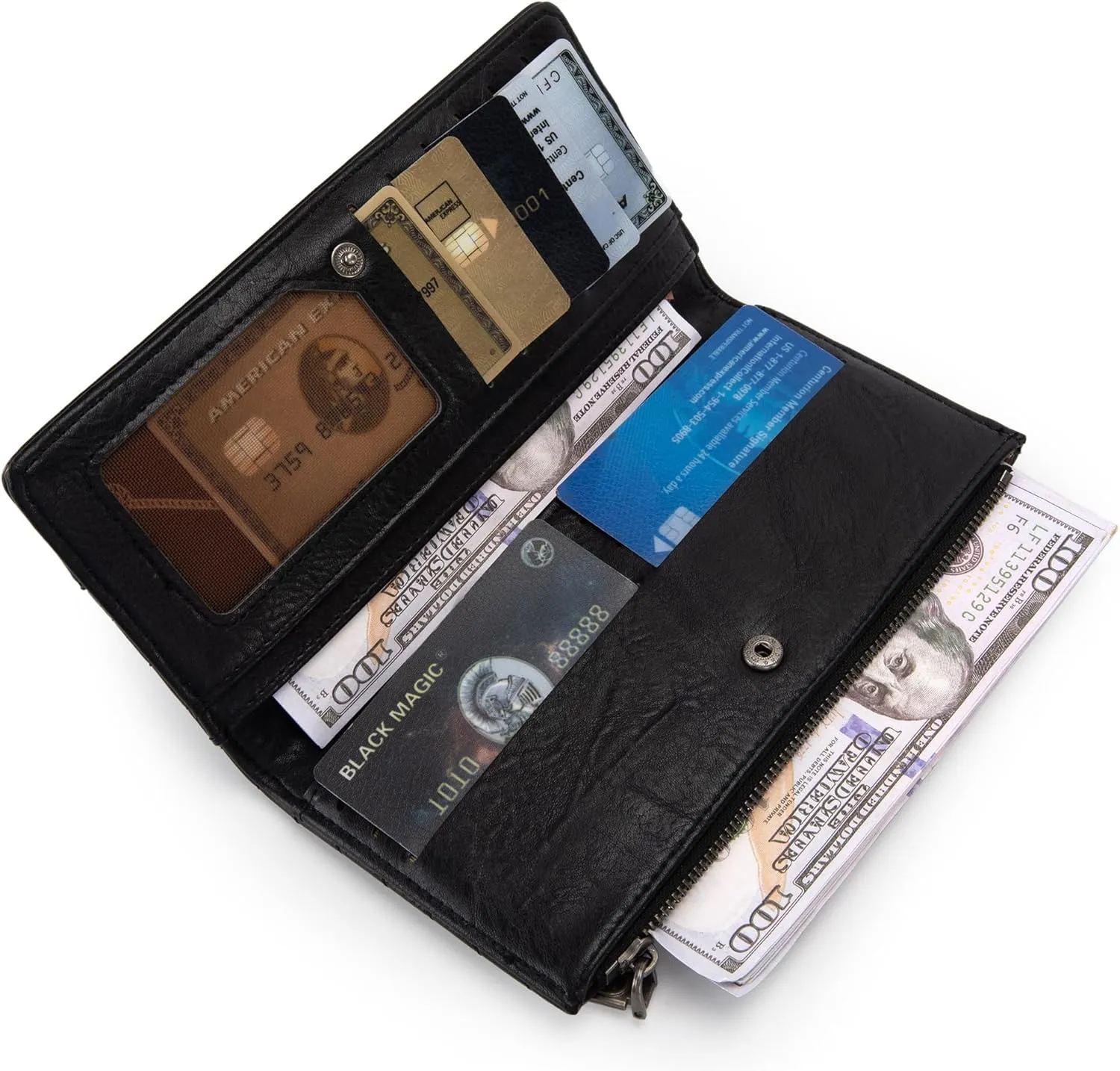 Wrangler Minimalist Wallet for Women Credit Card Wallet Ladies Travel Wallets Black Wallets for Womens Monederos de Mujer Card Cases & Money Organizers with Smooth Zippers for Women Men