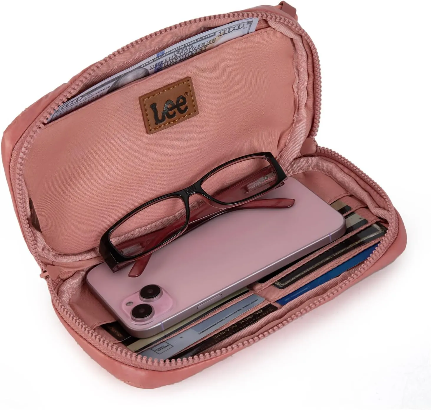 x Lee Dual Wristlet Wallets for Women, Puffer Crossbody Wallets Purse with Phone Pocket & Zipper Closure