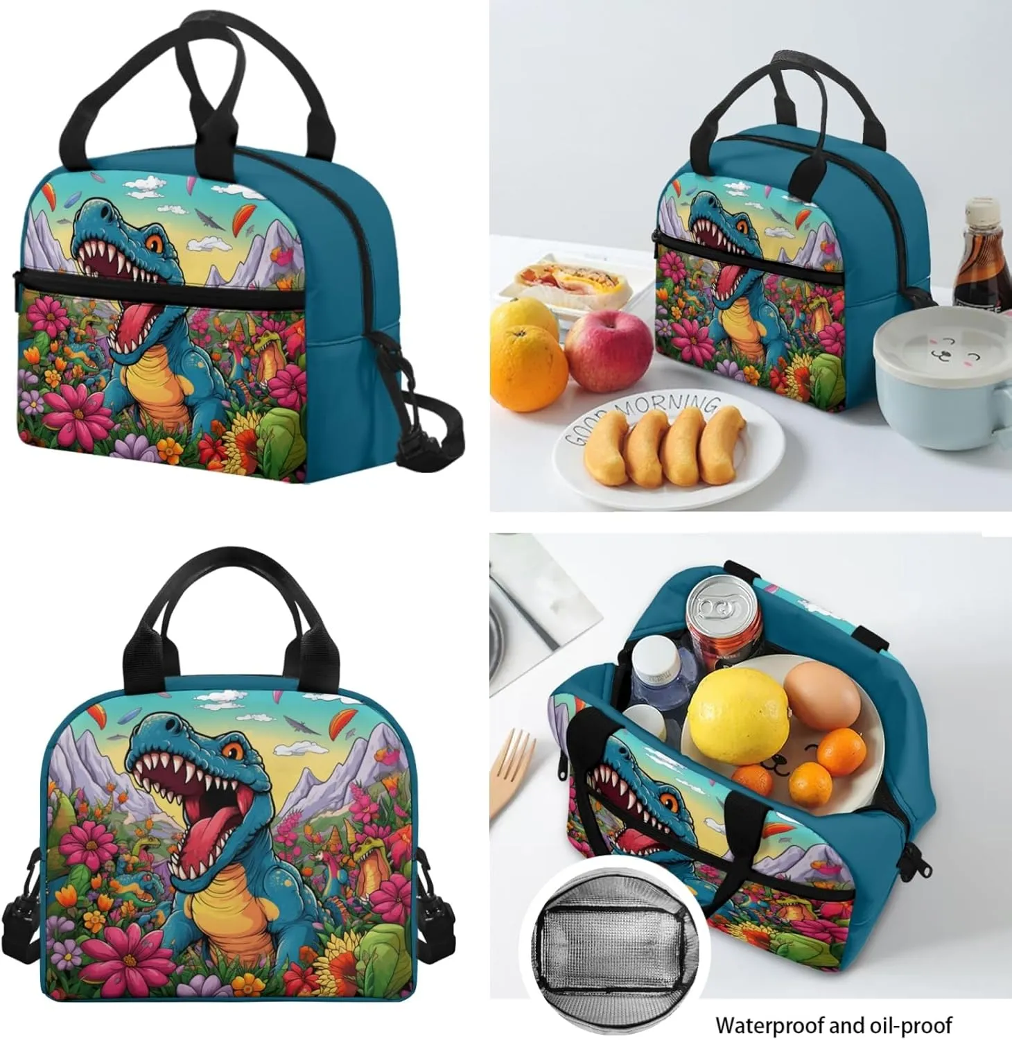 Xhuibop Floral Dinosaur Backpack and Lunch Bag Set for Boys Kids School Bag with Lunchbox for Boys 8-12/12-14 3 PCS Bookbag with Lunch Bag Pencil Case Book Bag for 5th Grade Girls
