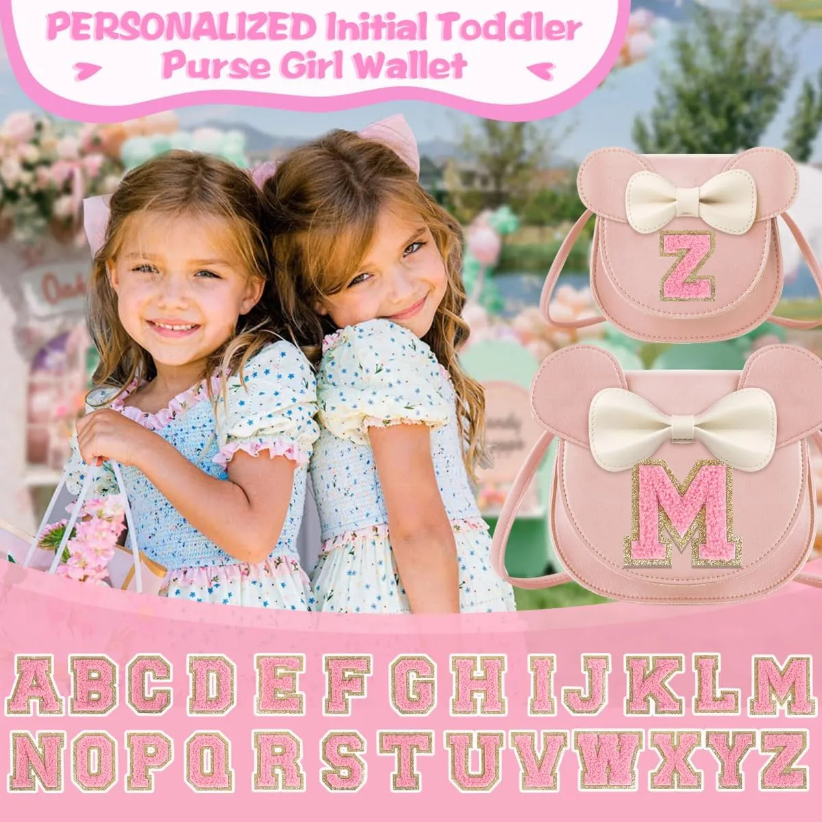 XSUIOY Toddler Purse Girl Wallet for Kids 2-9 Year Old Birthday Gifts,Cute Mouse Ear Bow Crossbody Shoulder Purse,Personalized Initial Purse Toddler Wallet Gifts for Little Girl(pink-S)