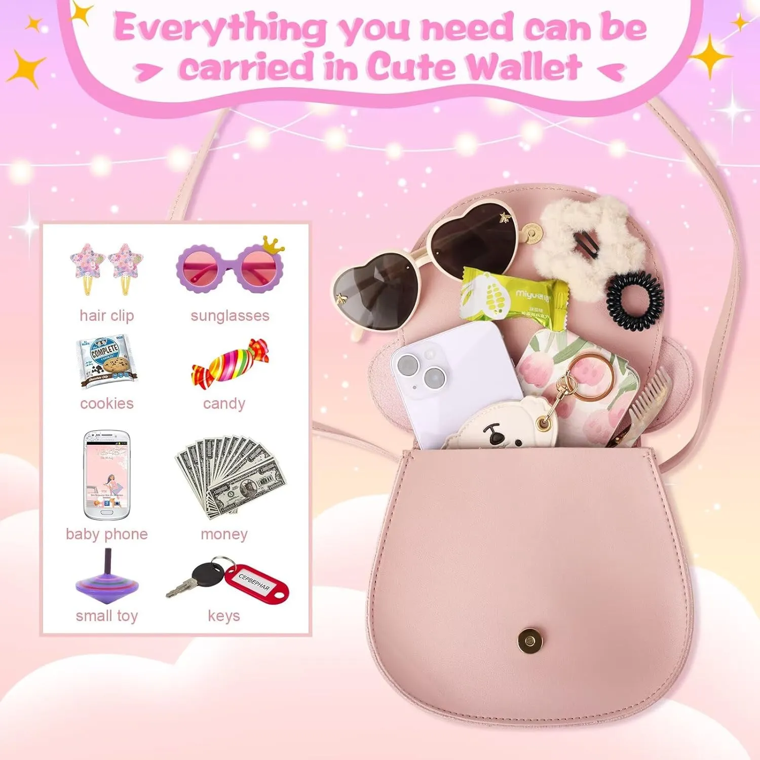 XSUIOY Toddler Purse Girl Wallet for Kids 2-9 Year Old Birthday Gifts,Cute Mouse Ear Bow Crossbody Shoulder Purse,Personalized Initial Purse Toddler Wallet Gifts for Little Girl(pink-S)