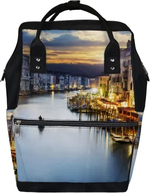 Yellow Famous Grand Canale Rialto Bridge Diaper Bag Backpack, waterproof backpack Baby Nappy Changing Bags Laptop Backpack for Travel, Large Capacity, Durable and Stylish for Woman and Men.