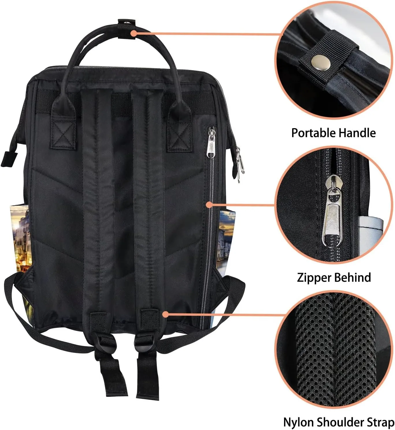Yellow Famous Grand Canale Rialto Bridge Diaper Bag Backpack, waterproof backpack Baby Nappy Changing Bags Laptop Backpack for Travel, Large Capacity, Durable and Stylish for Woman and Men.